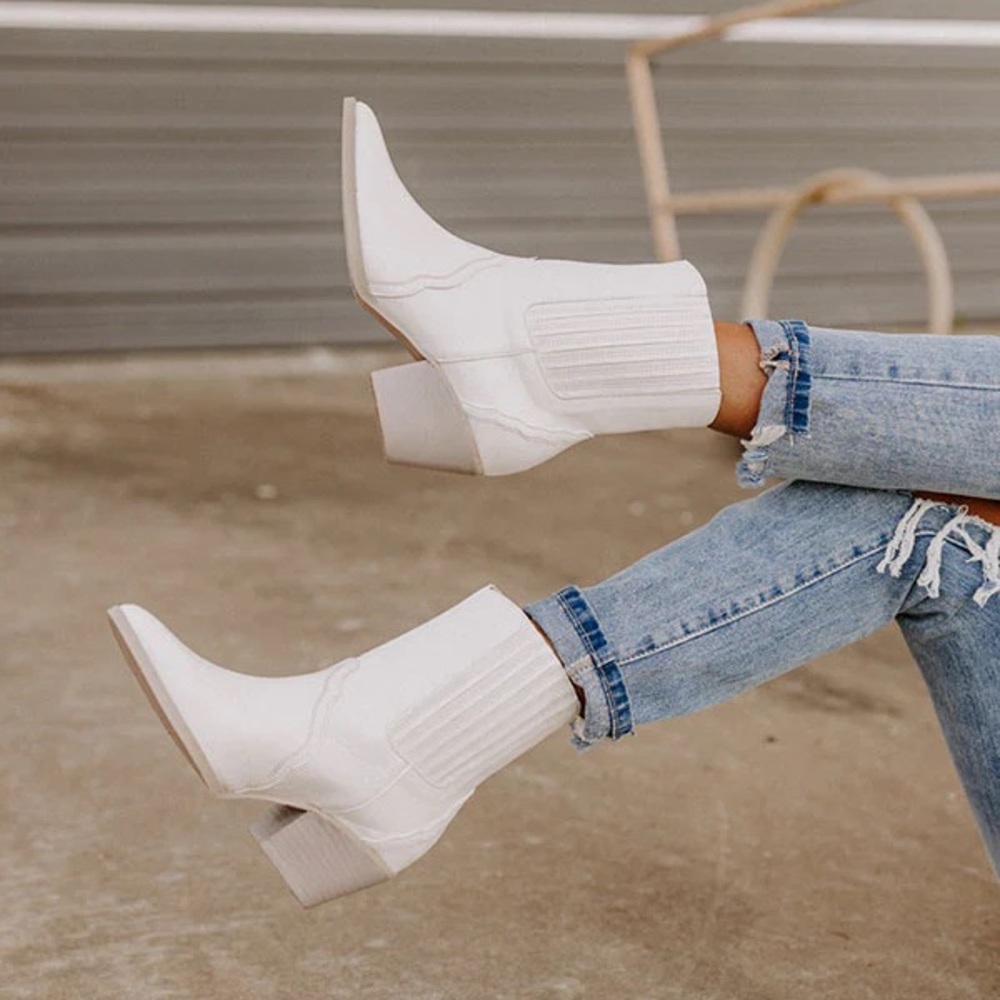 White Western Faux Leather Booties